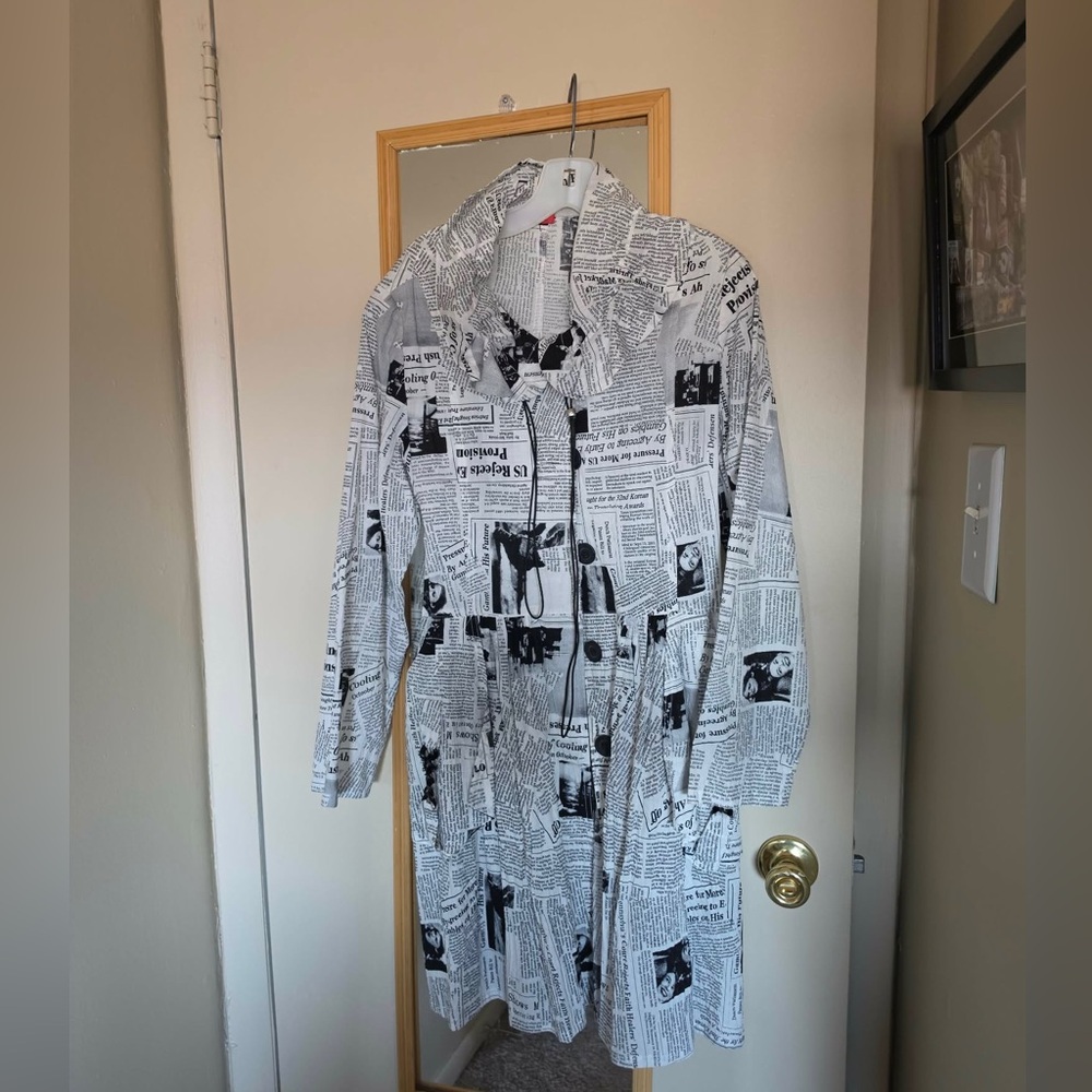 Chic Newspaper Print Trench Coat